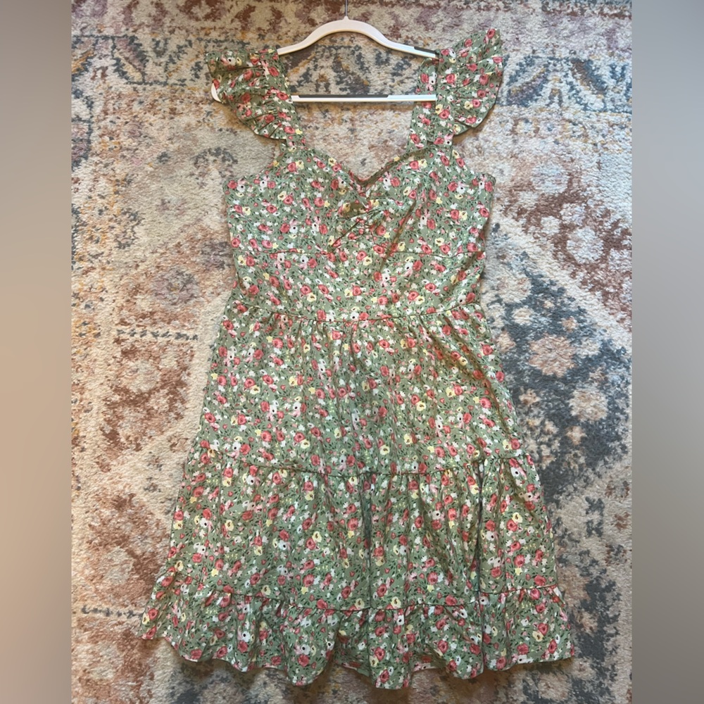 Green Floral A-Line Dress